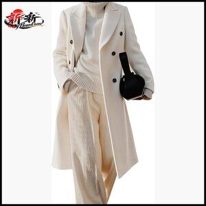 Women's Long Wool Pea Coat Double Breasted Trench Overcoat Fall Winter